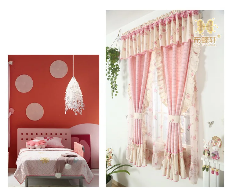 Так красиво! Розовые полосатые шторы для девочек, для принцессы, для детской комнаты, для спальни, бежевые, с цветочным рисунком, хлопковые короткие шторы с воланом
