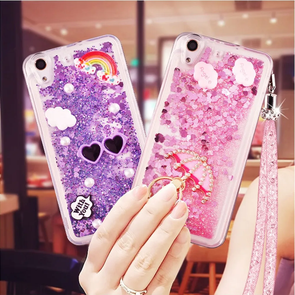 

Y6II Dynamic Liquid Ring Phone Cases For Huawei Y6 II Cover Luxury Bling Love Hearts Quicksand Clear soft Cover Huawei Y62 Y6 2