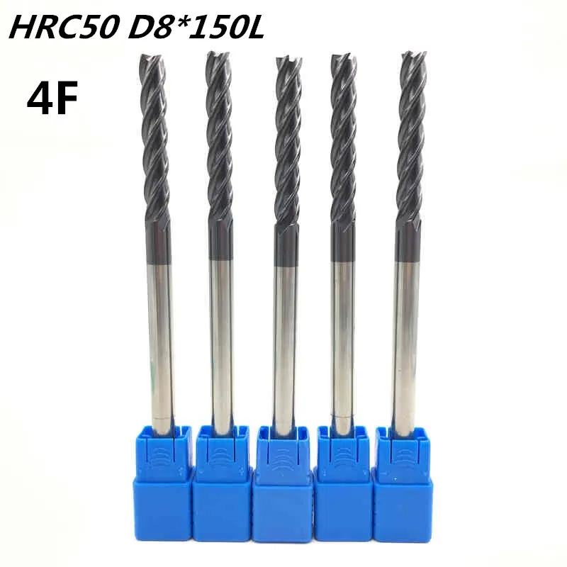 5 шт. высокое качество 4F-D8 * 150L HRC50hardened спираль прямой хвостовик Концевая мельница фрезерные станки резак сталь измельчитель ЧПУ инструмент