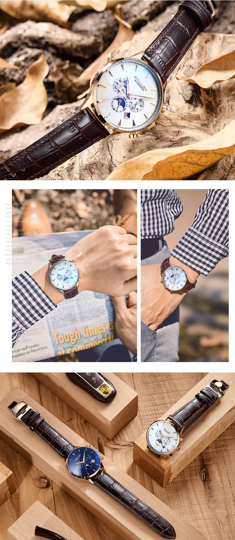 Сапфировое стекло, меняющее цвет, модные мужские часы, мужские Роскошные автоматические механические водонепроницаемые спортивные часы с фазой Луны