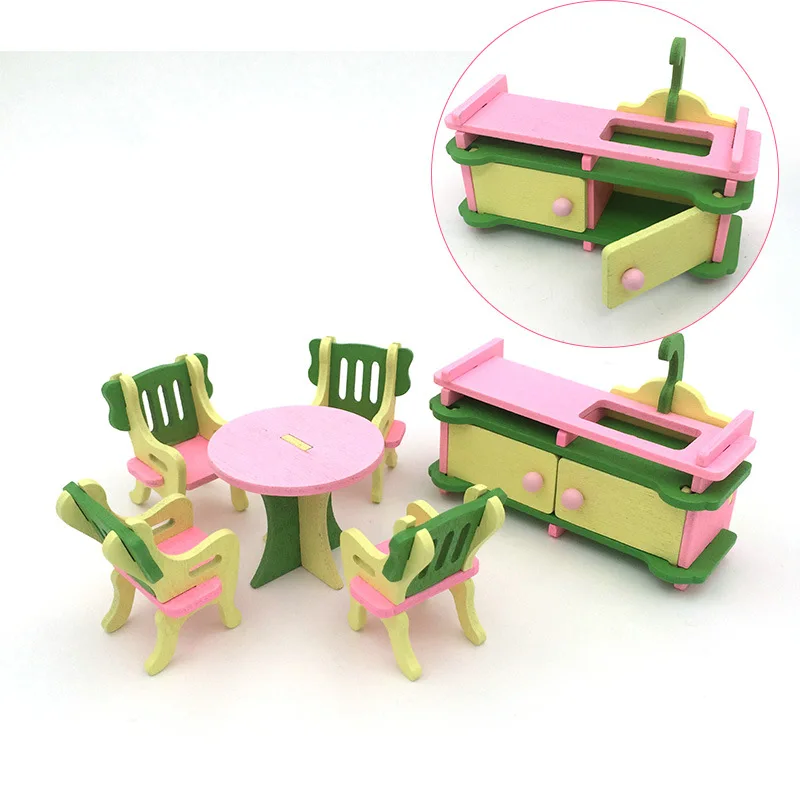 Кукольный домик мебель 1:12 наборы игрушек миниатюрные кукольный домик с мебелью миниатюрные 1:12 игрушки деревянные обеденная кровать стол стулья счетчик игрушки