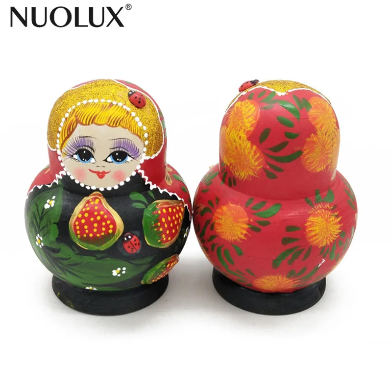 10 Pcs Cute Nesting Dolls Strawberry Basswood Colorful Russian Stacking