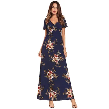 

Autumn Summer 2018 Women's Large Pendulum Type Large Beach Playaro Chiffon Dresses Long Printing Big Hem Dresses Mujer Vestidos