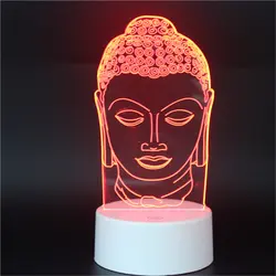 Головы Будды Религия светодиодный 3D Ночная акрил ночника Свет Светила с сенсорным и лампы с дистанционным управлением огни Дети украшения