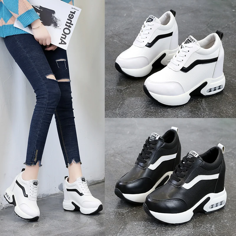 10CM Wedge Woman Sneakers Platform Spring Autumn Pu Leather New Female Casual Shoes Wedge Breathable Sneakres Ladies