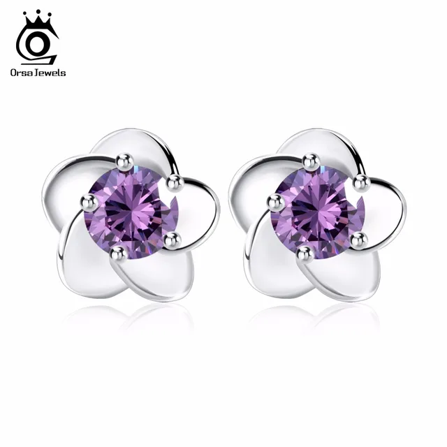 Orsa Jewels Flowers Earrings Studs Aaa Purple Clear Orsa Jewels Flowers Earrings Studs Aaa Purple Clear Austrian Cubic Zirconia For Women Engagement Wedding