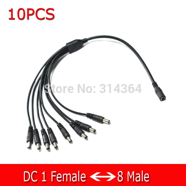 

DC 1 Female to 8 Male Power Splitter Cable Cord For CCTV Camera LED Accessory 5.5*2.1mm 10pcs/lot