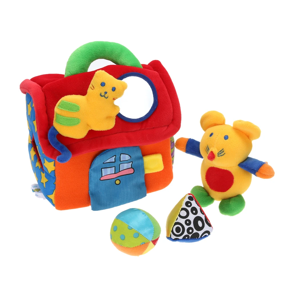 

Cartoon Plush Mouse House Rattle Doll with Soft Ring Ball Baby Kids Game Stuffed Mice House Toy Educational Developmental Toy