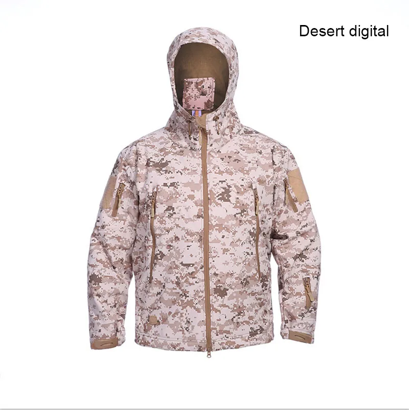 Брендовая Военная Мужская тактическая куртка зима осень флис TAD Акула кожа мягкая оболочка водонепроницаемая куртка пальто Мужская Верхняя одежда BF01 - Цвет: Desert camouflage