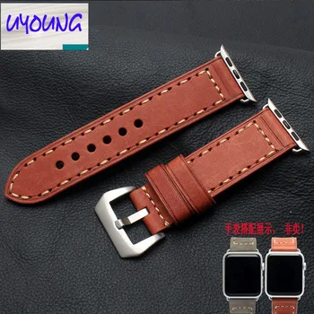 

UYONG Apple strap i watch 38MM 42MM men and women scrub leather watch strap Black brown