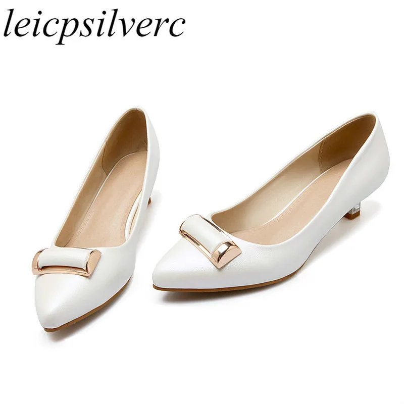 

Women Pumps Shoes Low Heels Sexy New Fashion Thin Heels Pointed Toe 2018 Spring Autumn Pu Wedding Party Shoes White Pink Gold