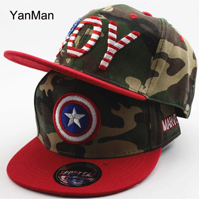 

YanMan Kids Baseball Cap Captain America Letter Camouflage Boys Girls Snapback Caps casquette de baseball gorras Hip Hop Hat