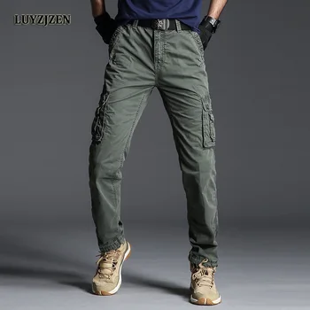 

Original LUYZJZEN Mens Tactical Cargo Trousers Casual Joggers Solid Color Pants Cotton Military Army Work Trousers Big Size 51