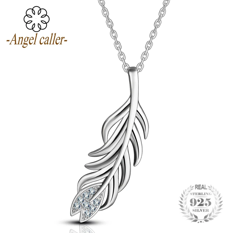 

Angel Caller 925 Sterling Silver Leaf Pendants Choker Necklace AAA Zircon Charms for Women Girls Fine Jewelry Birthday Gifts
