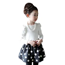 Spring Autumn Style Girls Baby Dot Patchwork Strap Dress Children Kids Graduation Gowns Brief Party Mini Dresses