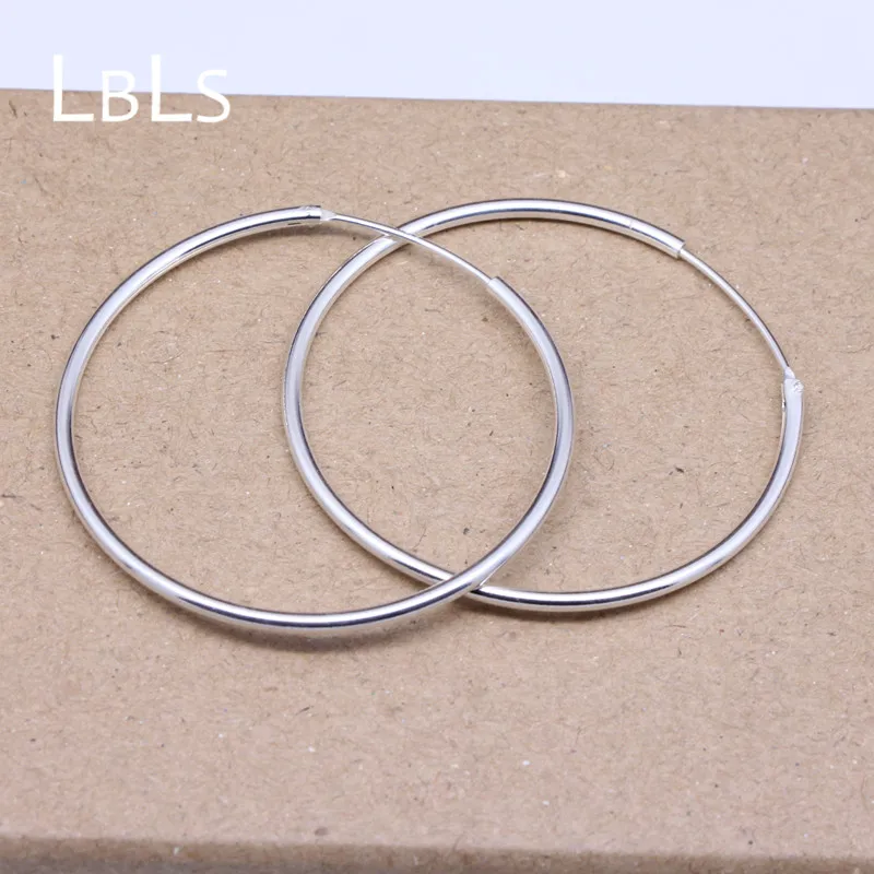 Настоящее! серебряные 925 пробы серебряные большие серьги-кольца диаметром 4 см/40 мм для женщин и девушек