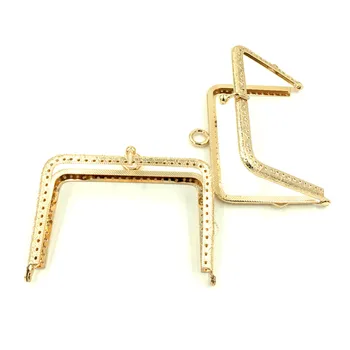 

Kiss Clasp Lock Flower Carved Rectangle Metal Frame Handbags Bags Handle Accessories Gold Plated 115x95mm 10Pcs