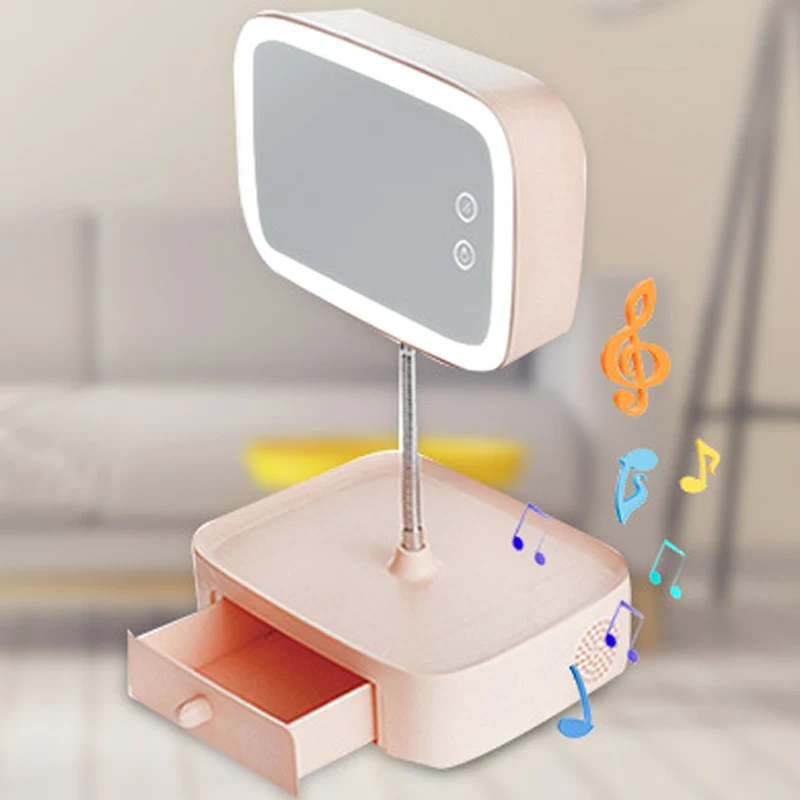 

bluetooth speaker led table lamp multifunctional make up mirror rechargeable table bed lamp cosmetic mirror creative gift