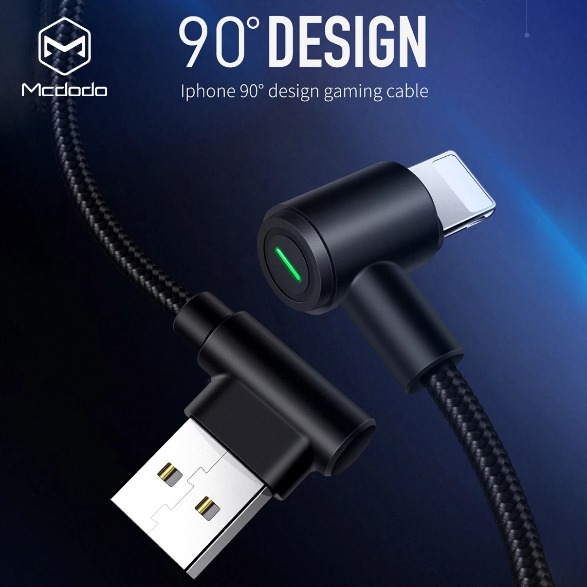 90 grados usb Cable para iphone Mcdodo rápido de sincronización de datos de carga LED para iphone 7 6X8 5 6 s Plus iphone cargador de cable adaptador de cable