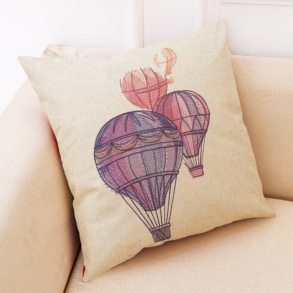 

Hot Air Balloon Printed Throw Pillow Case Linen Pillowcase Decorative Pillows For Chair Seat Cushion Cover 45*45cm Home Decor