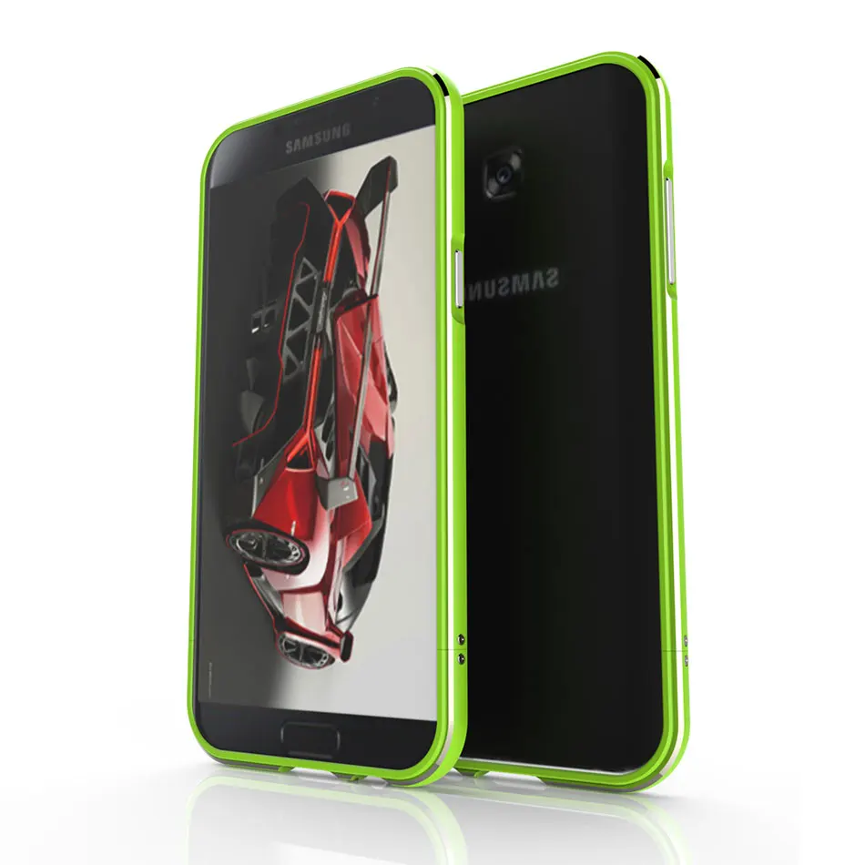 Роскошный алюминиевый бампер для Samsung Galaxy A3, A5, A7 Новинка года противоударный жесткий чехол для телефона высшего качества с кожаным ремешком - Цвет: Зеленый