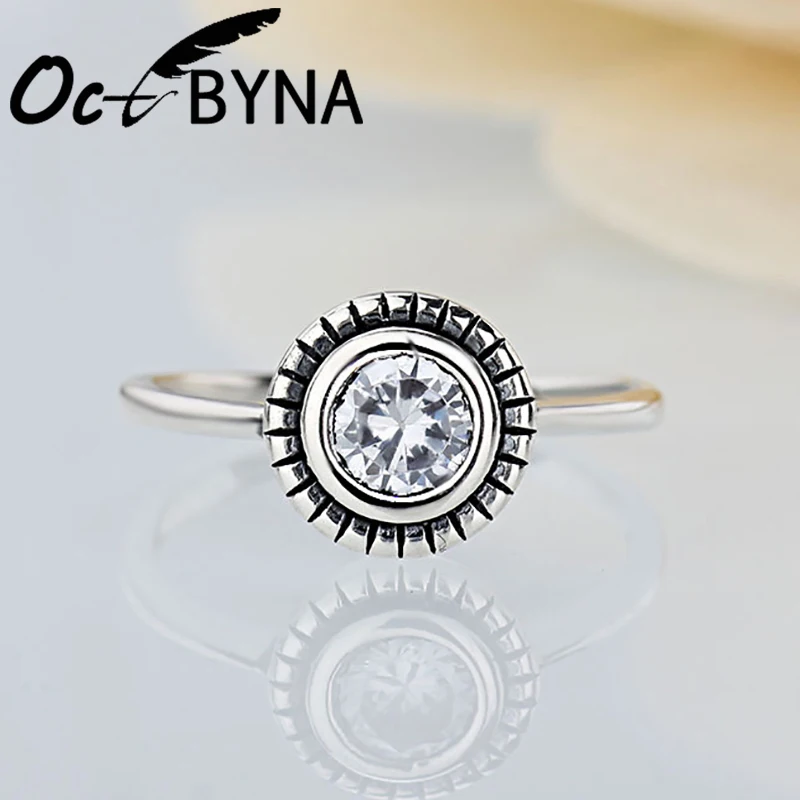 

Octbyna Silver Color Vintage Elegant Brand Engagement Ring For Women Rhinestone Wedding Rings Jewelry Female Dropship
