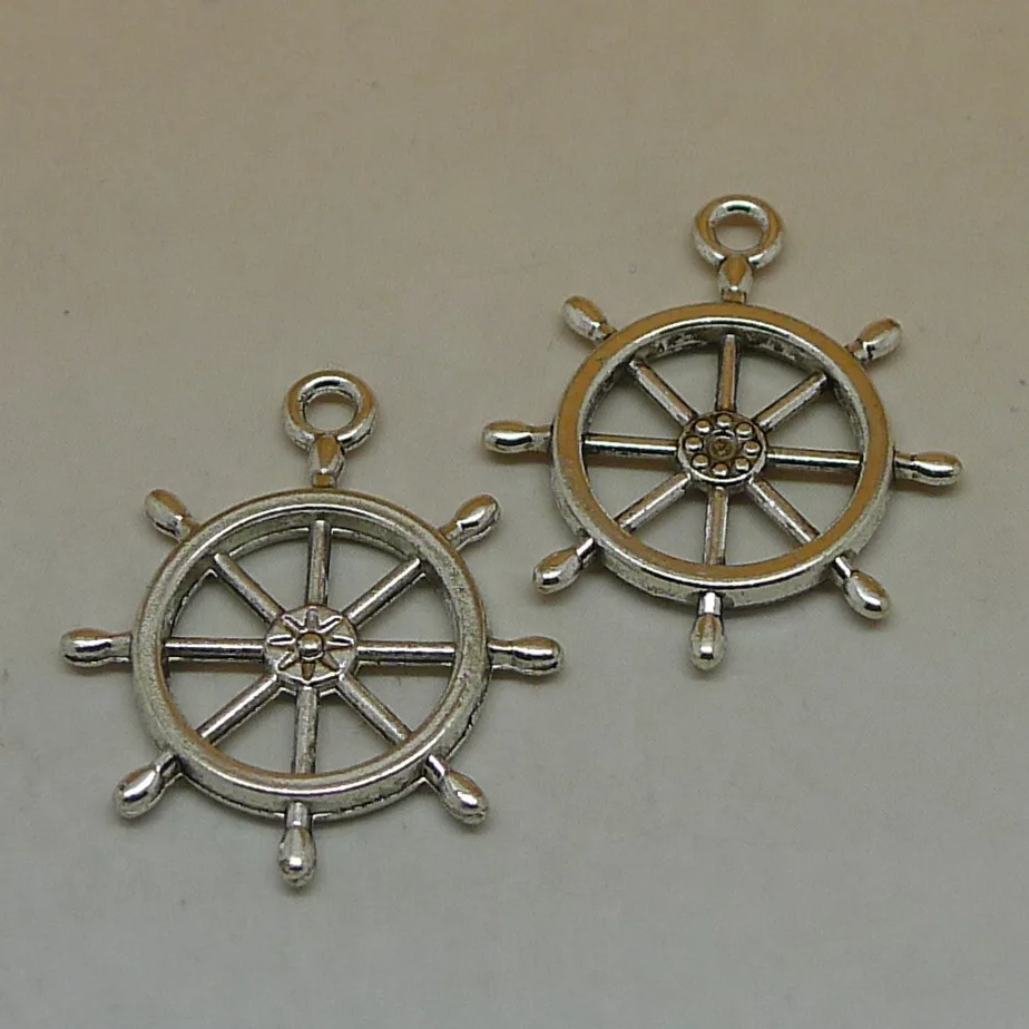

RONGQING 100Pcs/lot Vintage Bronze Rudder Pendant Anchor Charms 24x28mm Ocean Sailing Charm DIY Accessories