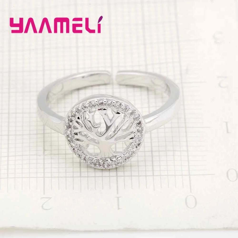 Высокое качество модные 925 пробы Серебряное кольцо с кристаллами регулируемая конструкция Древо жизни Для женщин вечерние повседневные перстни