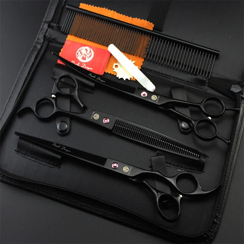 Purple dragon 8.0 inch Professional dog grooming scissors Straight & Curved & Thinning Shears Sharp Edge Animals Hair Cutting (13)