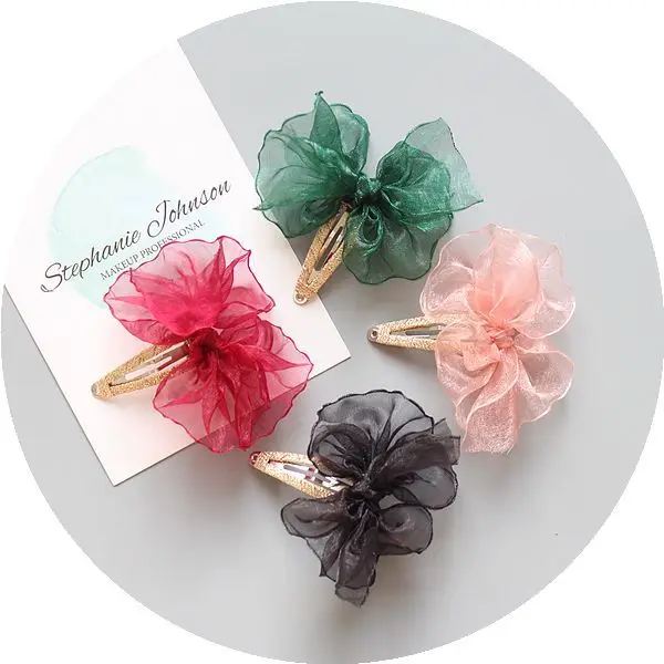 

Boutique ins 20pcs Fashion Cute Gauze Bow Hairpins Solid Color Bowknot Barrettes Snap Clips Princess Headwear Hair Accessories