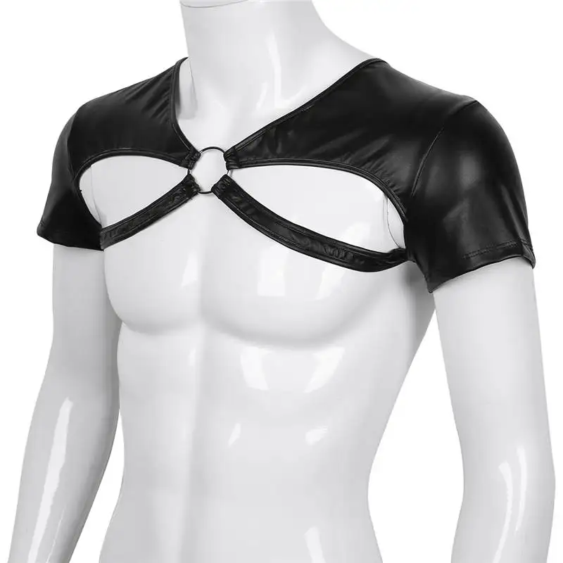 FEESHOW Black Faux Leather Harness Shoulder Bondage Belt Mens Half Tank Top Clubwear Male Stage Costume Crop Tops Chest Bdsm Men -Zentai shop online HTB1nT8IucuYBuNkSmRyq6AA3pXaR.jpg