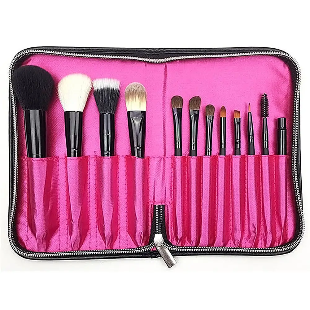 1pcs Makeup Brush font b Bag b font Women Cosmetic Black PU Leather Makeup Brushes font