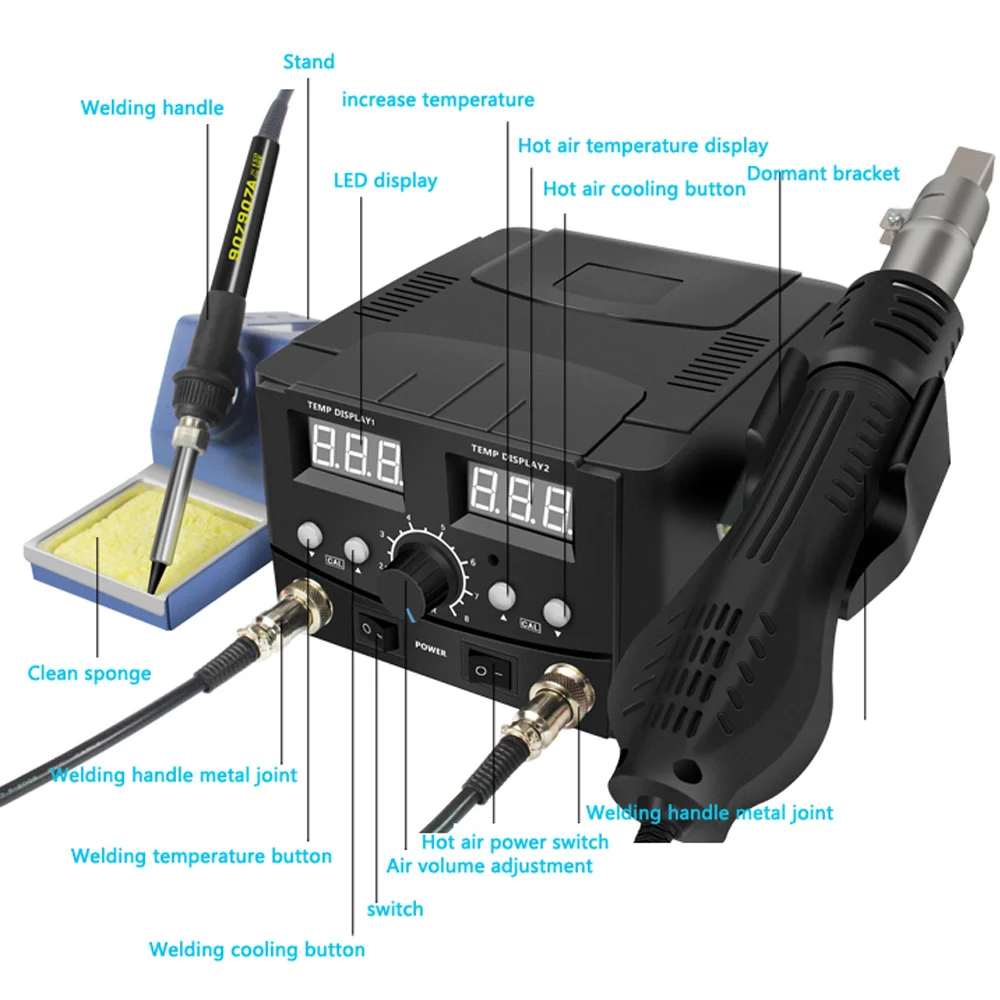 

800W 2 in 1 digital ESD blow dryer soldering station Welding solder Iron 220 V for SMD desoldering soldering station 8586 upgrad