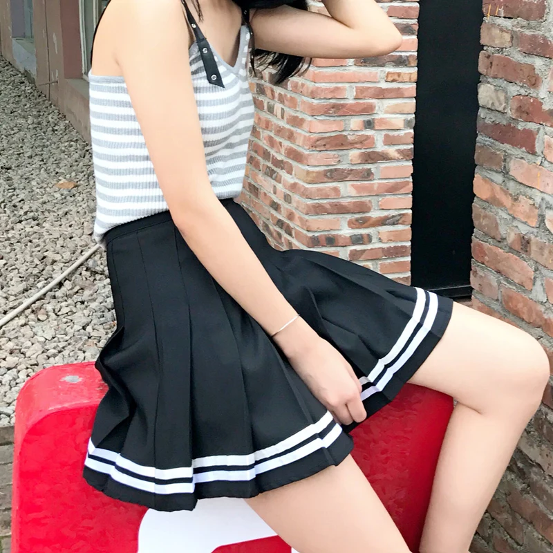 Харадзюку Лолита Стиль Высокая талия мини юбка для женщин Лето корейский Ulzzang синий черный белый юбки школьниц уличная одежда