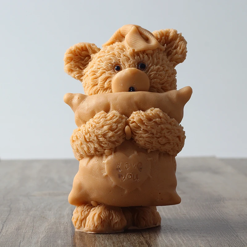 

3D Little Bear With Pillow Silicone Handmade Candle Mold Crafts DIY Soap Mould