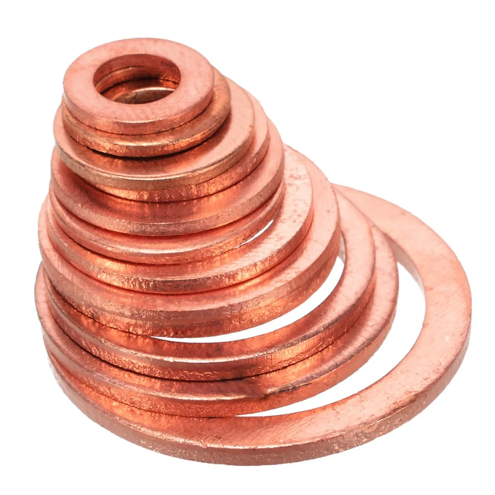 Skup 280 sztuk 12 rozmiary podkładki miedziane różne stałe uszczelka miedziana podkładki uszczelniające zestaw pierścieni M5 6 8 10 12 14 16 20 z obudowa z tworzywa sztucznego