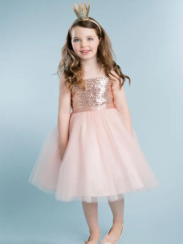 Cheap 2016 Spring Flower Girl's Dresses Knee Length With Sequins Tulle ...