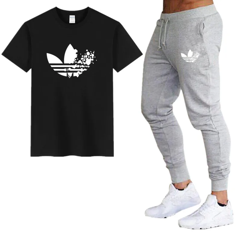 

2019 Summer Men Sets T Shirts+pants Two Pieces Cotton Sets Hot Sale Casual Tracksuit New Male Tshirt Gyms Fitness Men Trousers