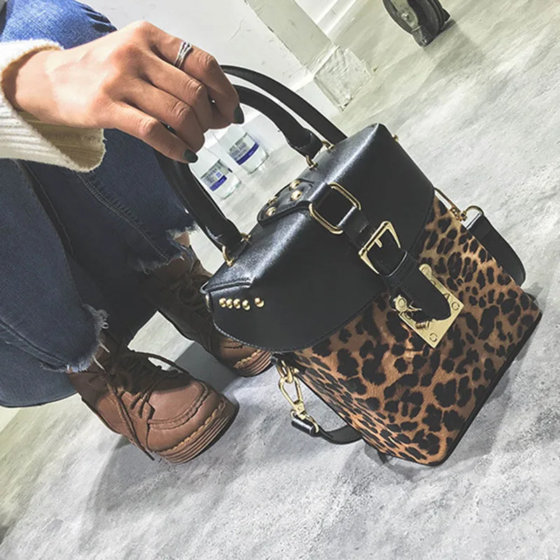 Fashion Women Leopard Rivet Handbag INS Popular Hot Female Exquisite Shoulder Bags Mini Box Ladies Travel Handle Bolsa SS3484 (12)