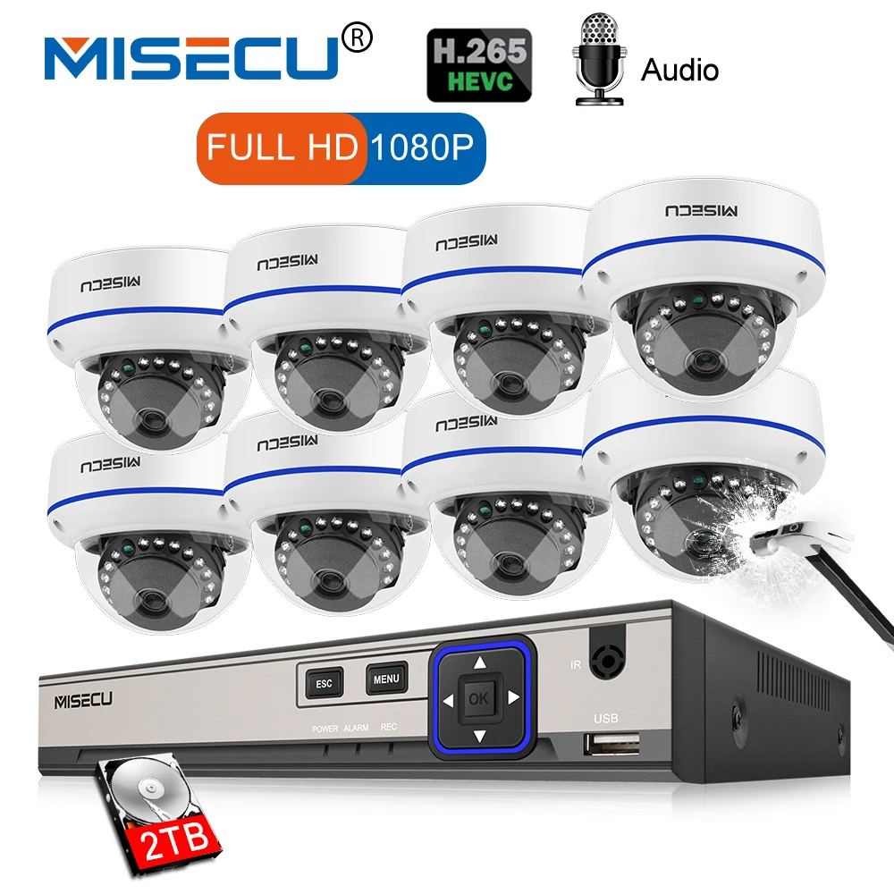 online MISECU 8CH 1080 p POE NVR Kit Câmera de Segurança CCTV Sistema de Câmera Dome IP Indoor Áudio Gravar Som P2P Vídeo conjunto de vigilância