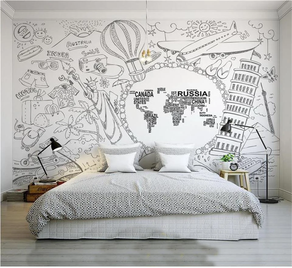 

custom 3d photo wallpaper mural bedding room world attractions world map painting sofa TV background wall non-woven wall sticker