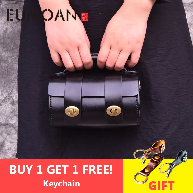 

EUMOAN Original handmade leather bag mini retro small round bag Messenger bag head layer cowhide vegetable tanned ladies handbag