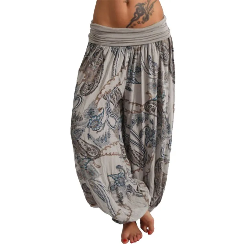 

Fashion Women Baggy High Waist Boho Printed Long Pants Hippie Wide Leg Loose Boho Harem Trousers Stylish Floral Printed Pants