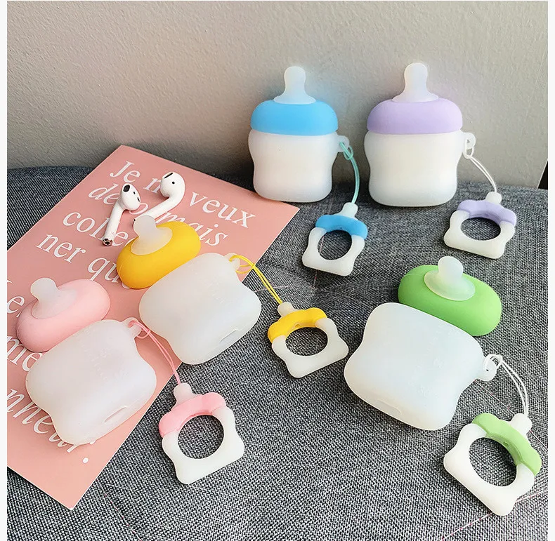 

Cute Kawaii Soft Silicone Bottle shape Case For AirPods Protector cover Sleeve for iPhone Air Pods Wireless earphone accessories