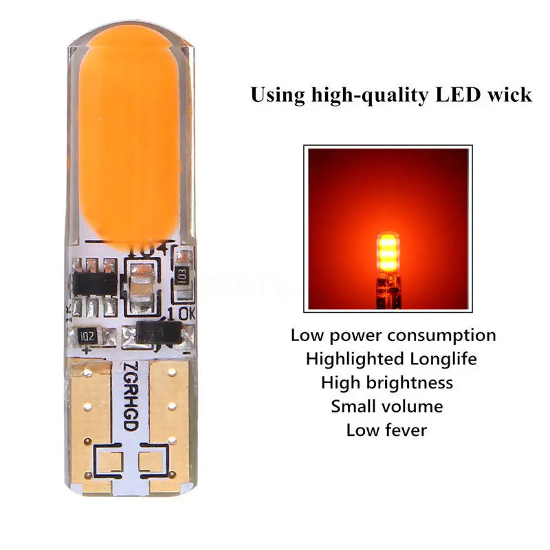 2pcs/set T10 W5W COB LED Car Silica Flash Strobe Width Light Bulb Orange