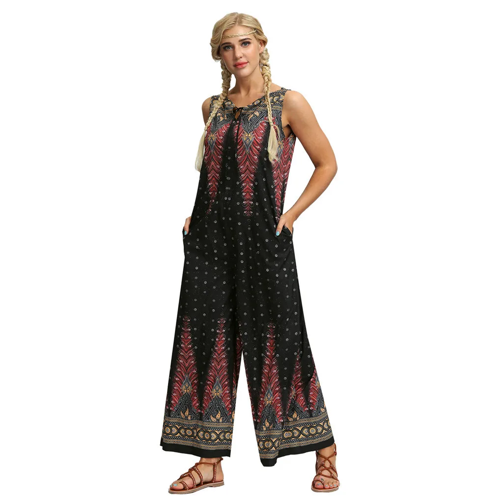 Womail bodysuit Women fashion Summer Print Sleeveless Long Jumpsuit Trousers Loose Jumpsuit Casual Holiday 2019 M529