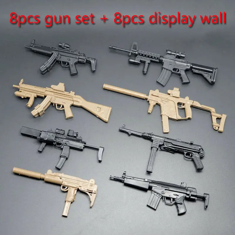 8 шт. 1/6 игрушечный пистолет Модель MP5 HK53 UZI MK18 KRISS VECTOR MP7 Пазлы Строительные кирпичи пистолет солдат оружие+ настенный дисплей