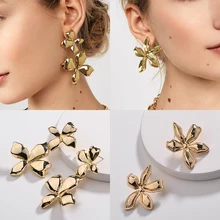 Новые богемные панк золотые серьги-гвоздики в виде цветка для женщин, модные очаровательные длинные геометрические массивные серьги, свадебные подарки, ювелирные изделия