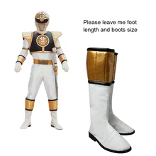 White Ranger Zyuranger ботинки для костюмированной вечеринки Tommy Обувь Костюмы и аксессуары белый желтый реквизит для взрослых Хэллоуин Косплэй Обувь любой размер