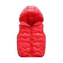 Дети Осень и зима хлопок перо жилет Детские мужские и женские детская одежда теплая легкая куртка с капюшоном